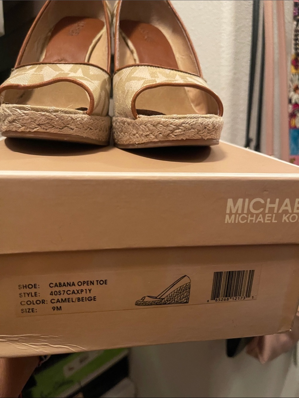 Michael Kors Beige Canvas Logo Espadrille Wedge Sandals - Picture 3 of 4